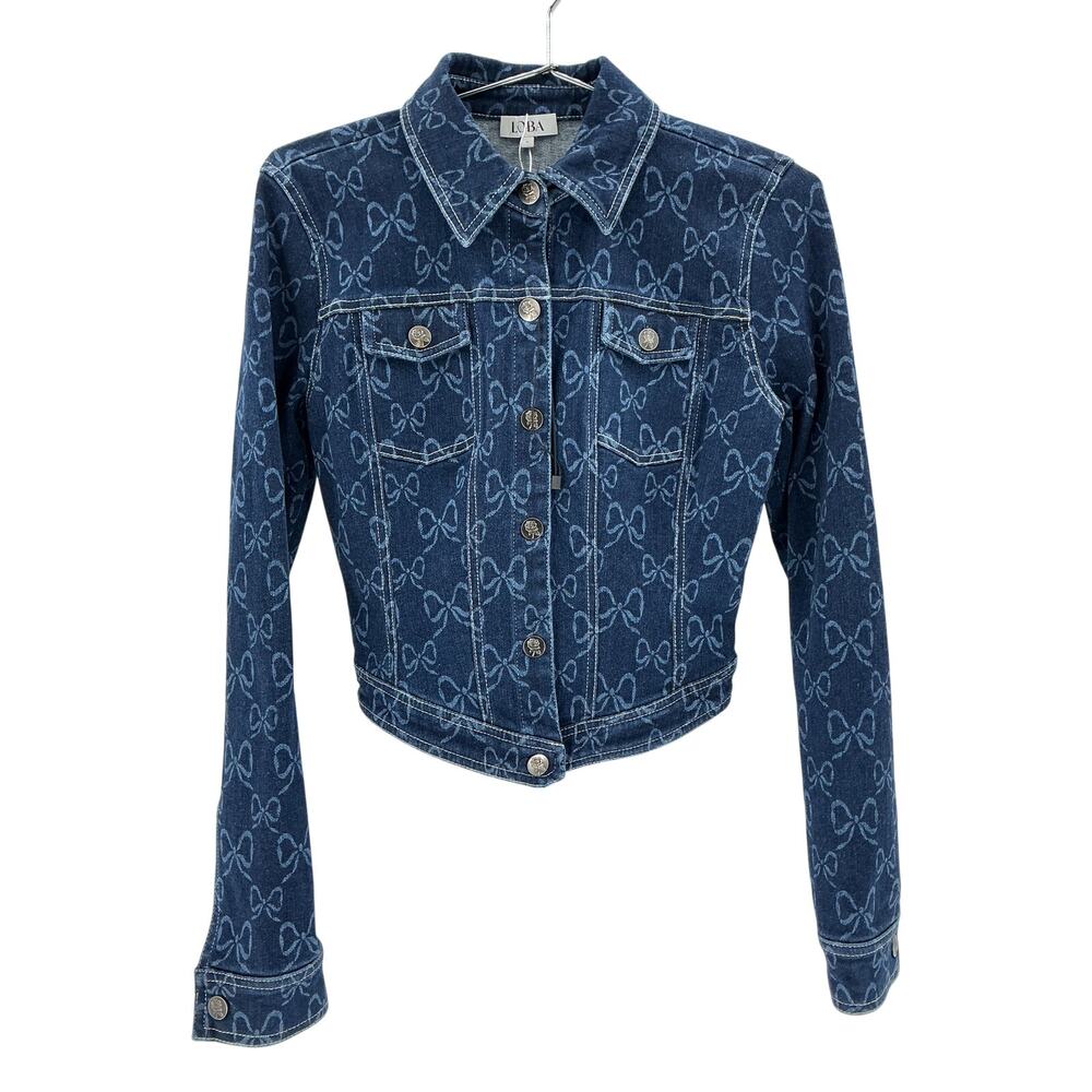 Loba Bow Print Blue Tulipania Denim Size S Jacket - Picture 2 of 4